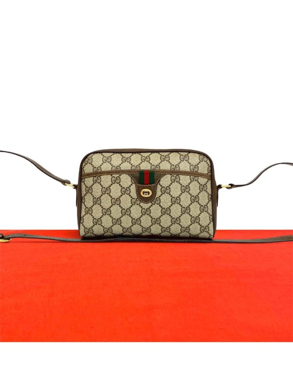 Gucci Vintage Sherry Line GG Pattern Logo Leather Shoulder Bag Pochette Brown